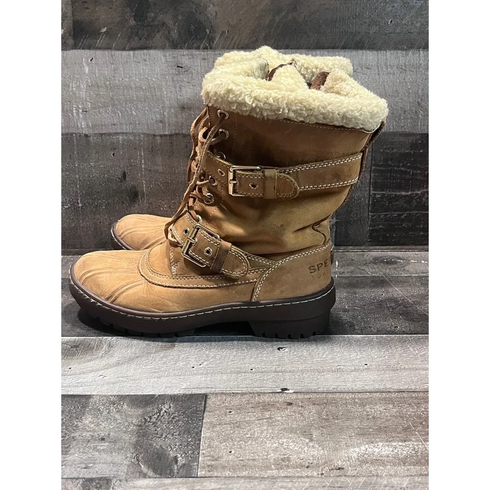 Sperry Top-Sider Tan Leather Thinsulate Shearling Lined Duck Boots Womens 7M